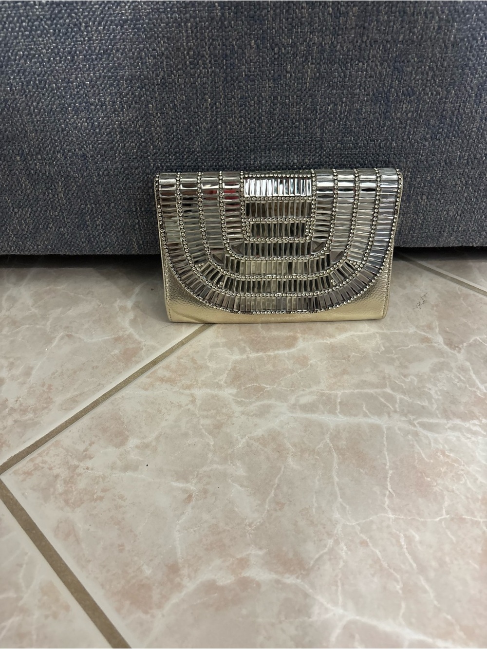 Metallic Silver Embellished Evening Clutch